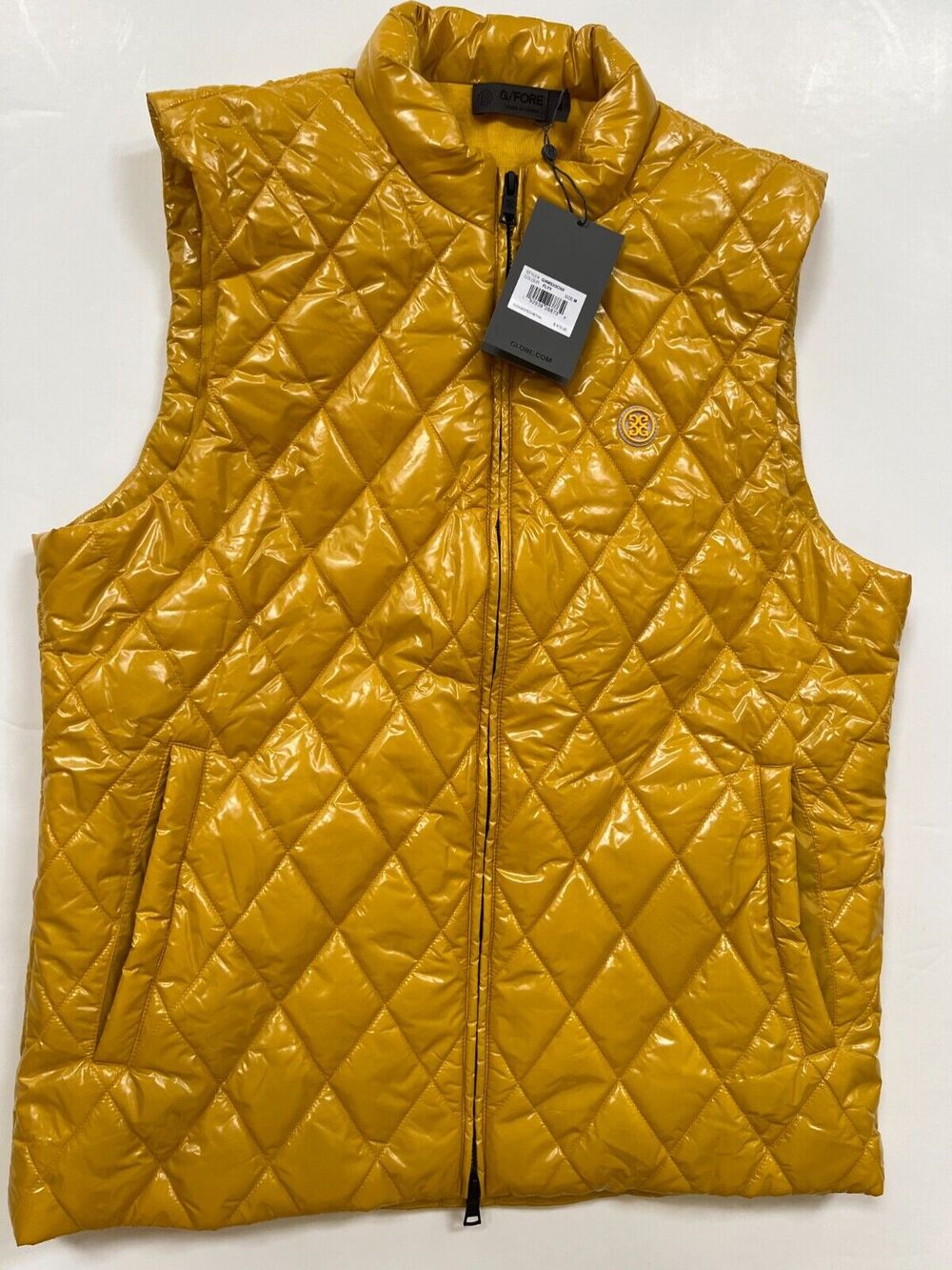 G Fore Puffer Vest Mens Fly Yellow Wool Lined Quilted Nylon Full Zip Size M $475